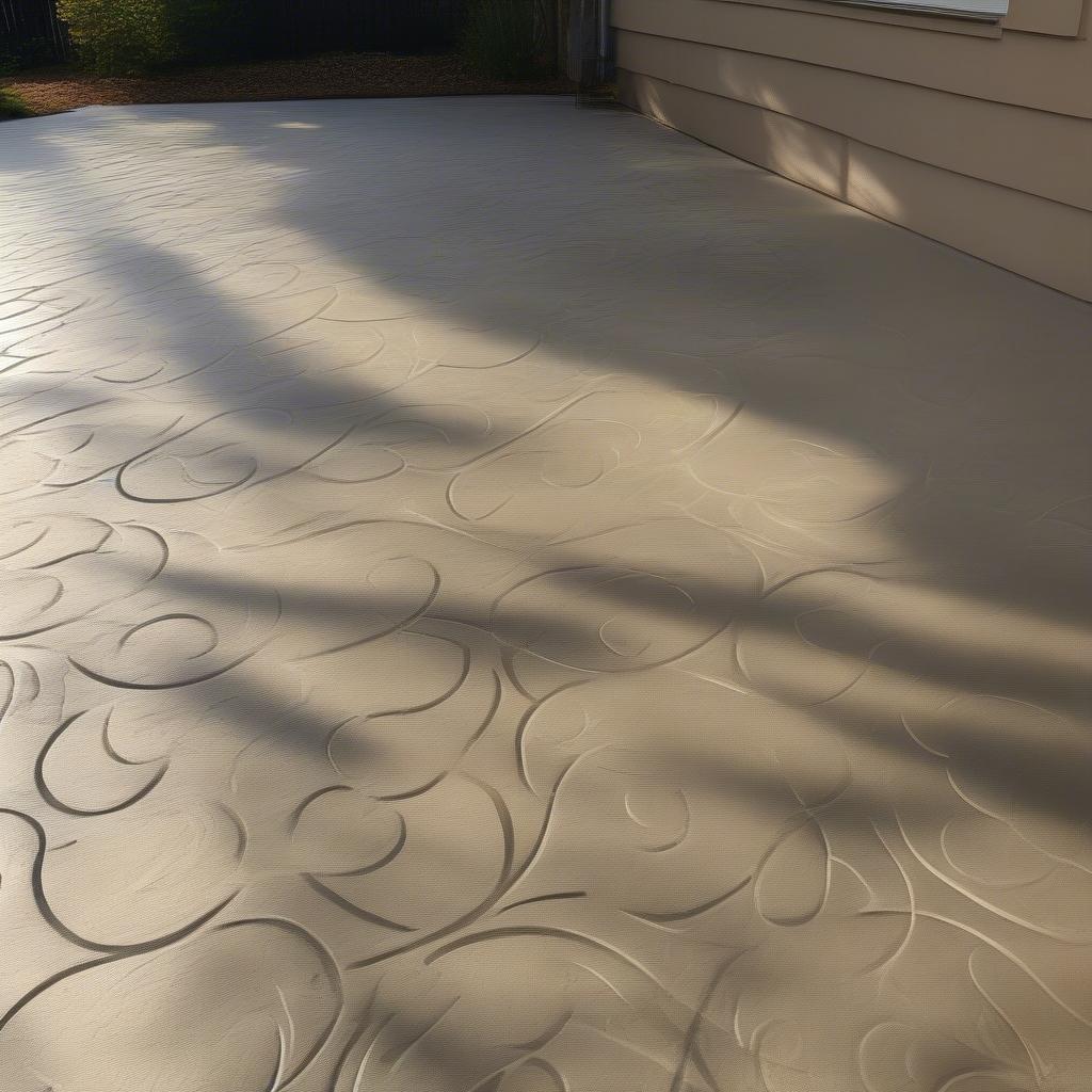 Basket weave concrete stencil used on a patio