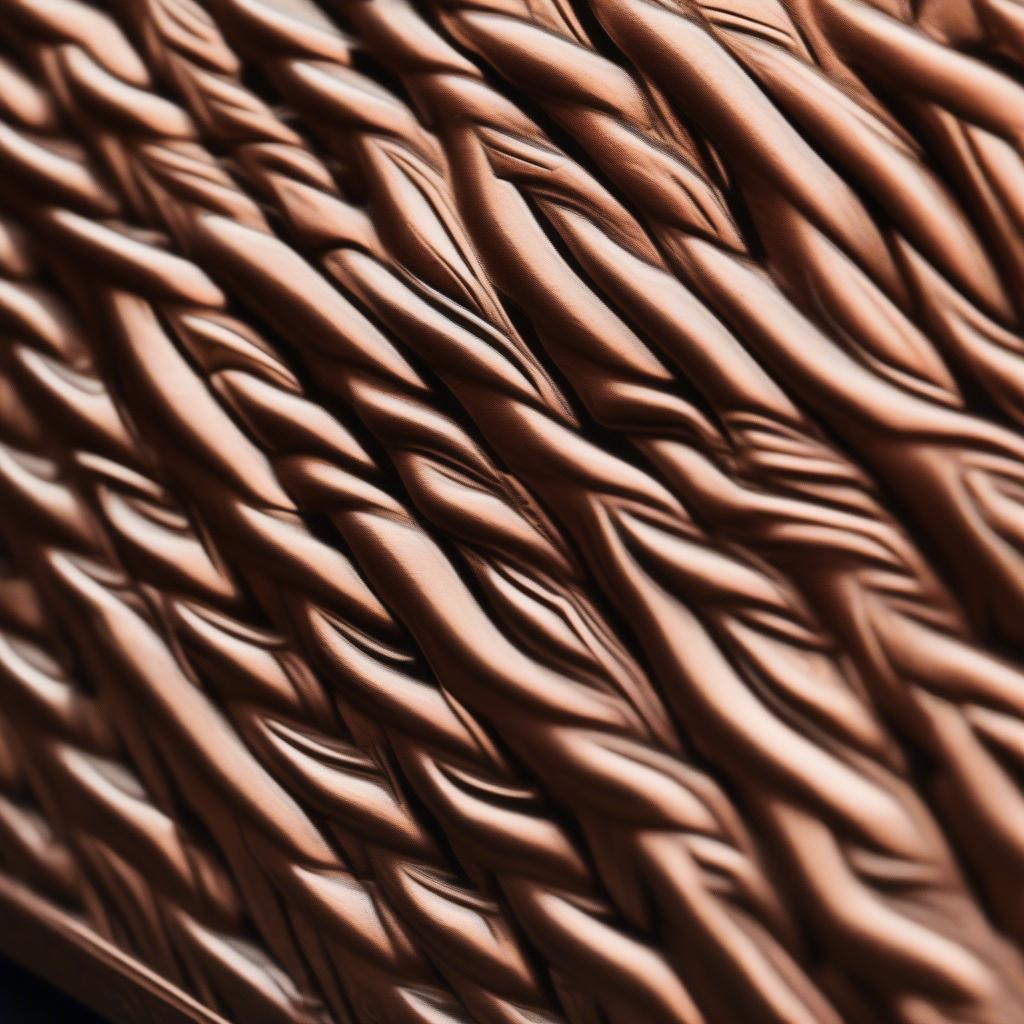 Close-up of Basket Weave Copper Drawer Pulls