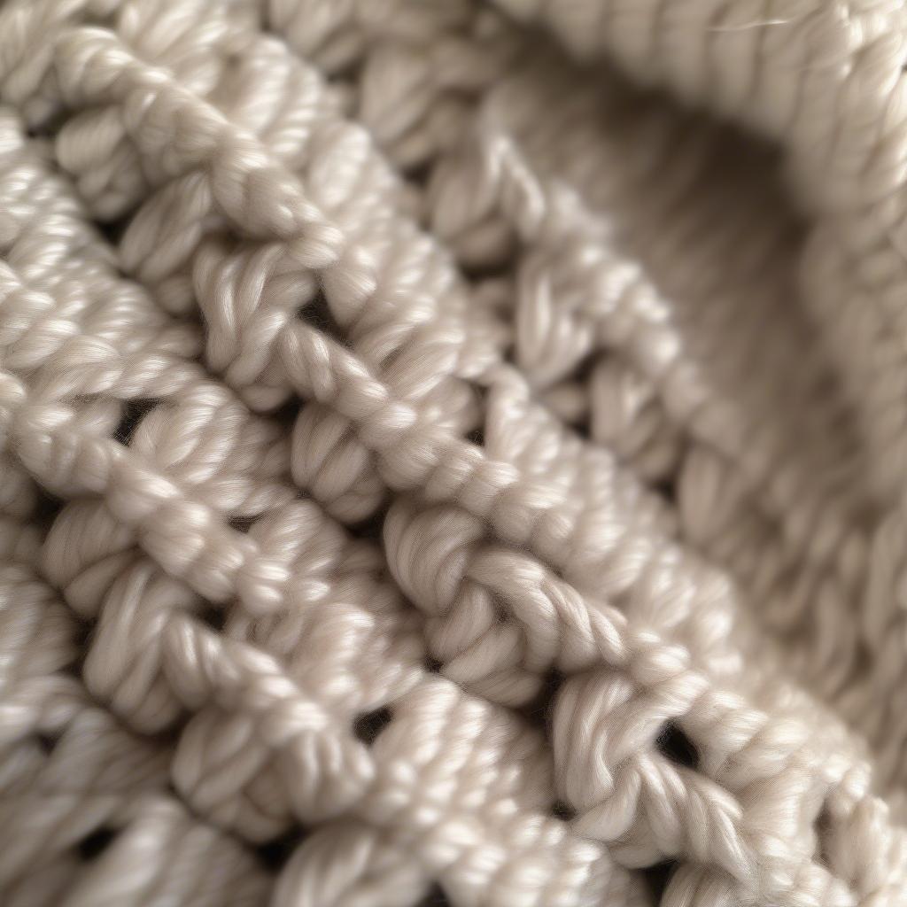 Close-up view of a finished basket weave crochet hat, showcasing the intricate texture and stitch definition.