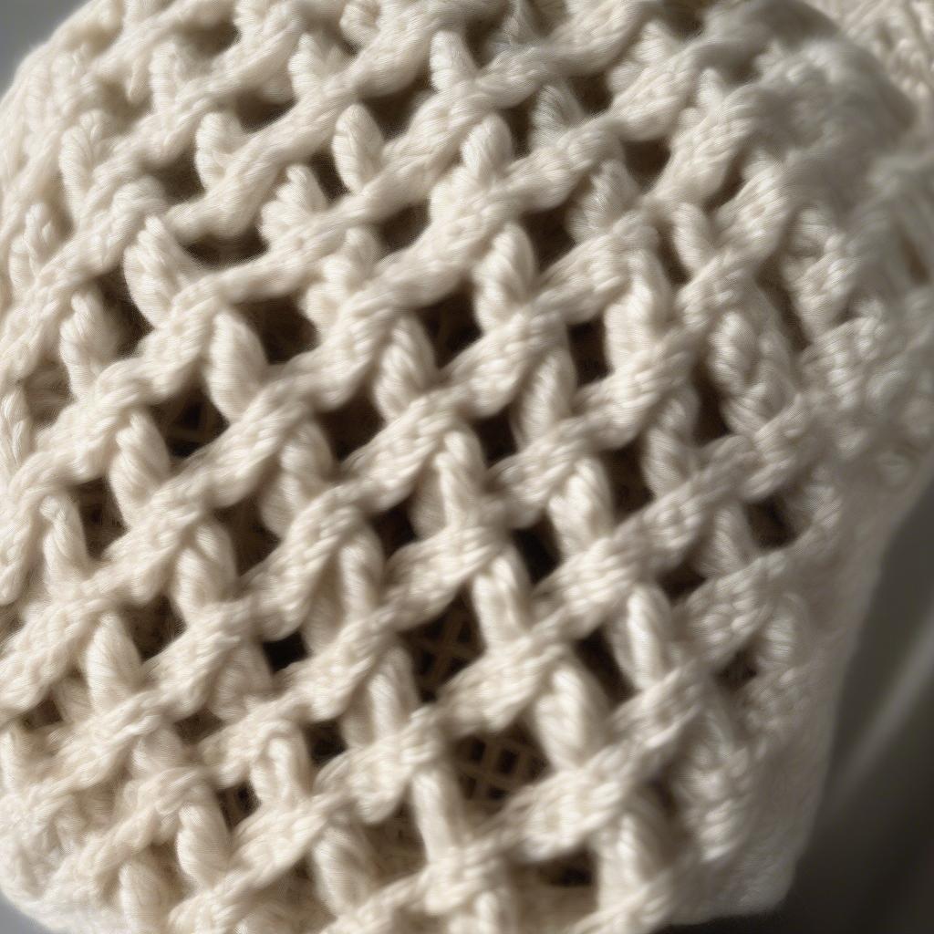 Close-up of a finished basket weave crochet headband showcasing the intricate texture and stitch definition.