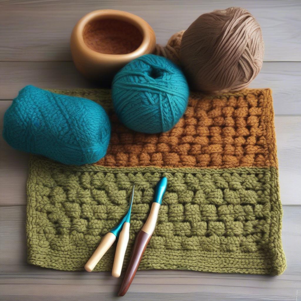 Basket Weave Crochet Scarf in Progress