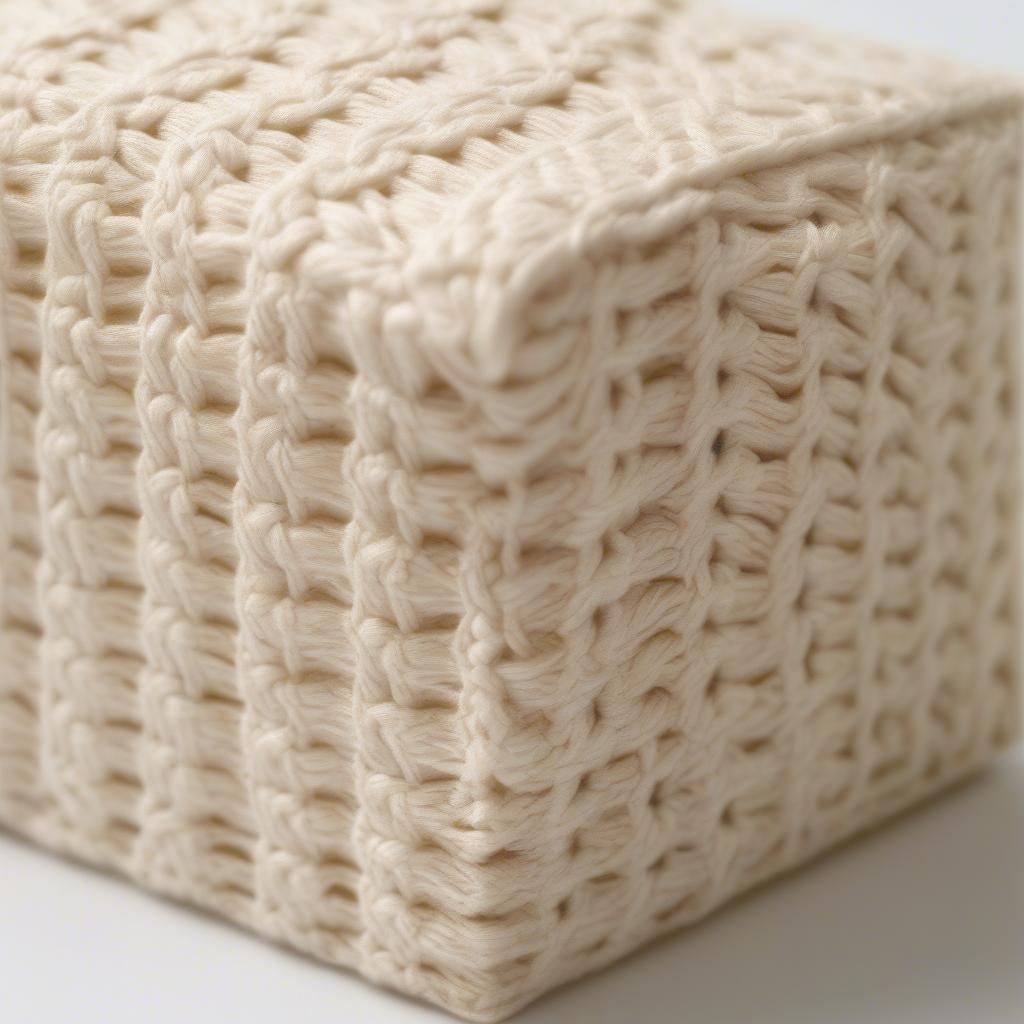 Close-up of a basket weave crochet tissue box cover