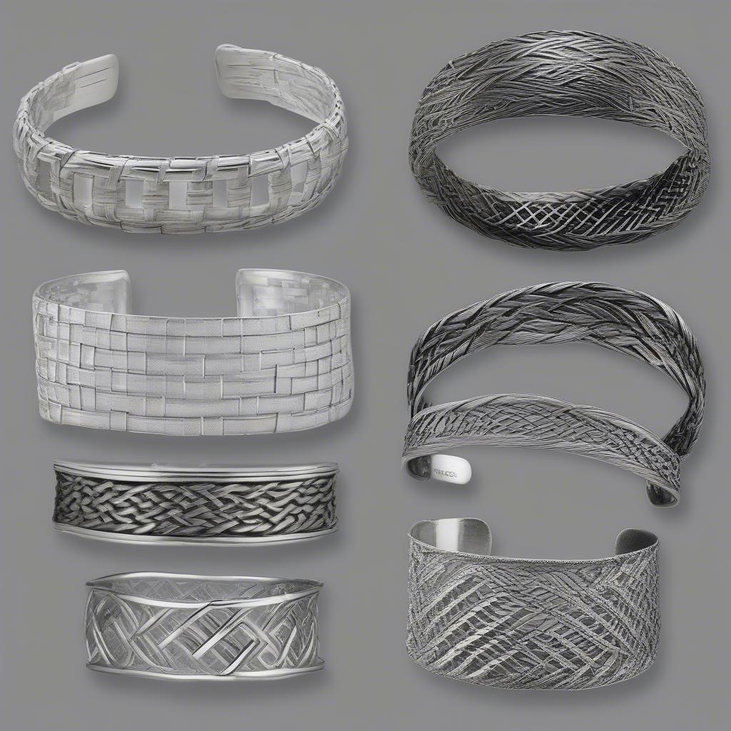 Basket-Weave Cuff Bracelet Variations: Different styles of basket-weave cuff bracelets showcasing variations in width, diamond settings, and overall design.