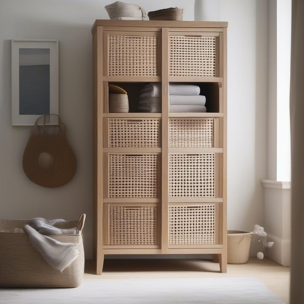 Basket weave cupboard in a bedroom setting