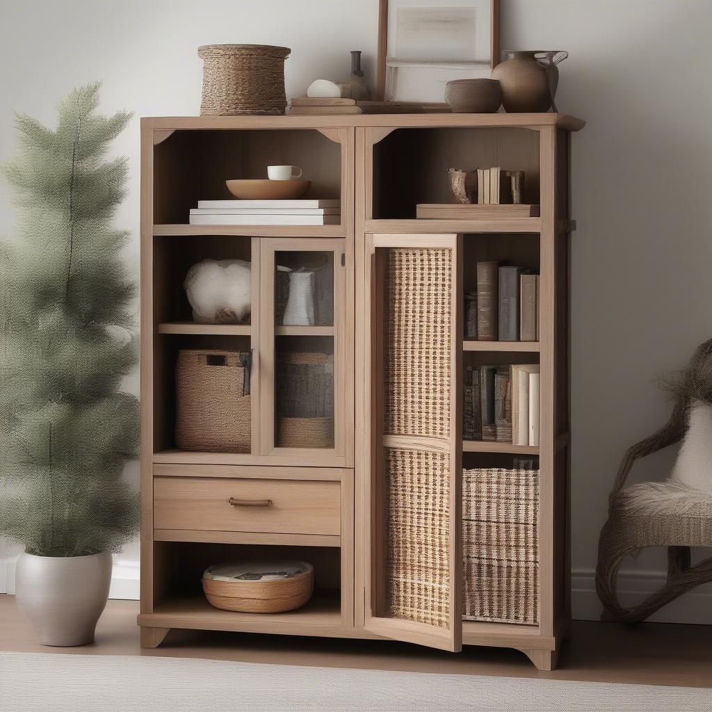 Basket weave cupboard in a living room setting