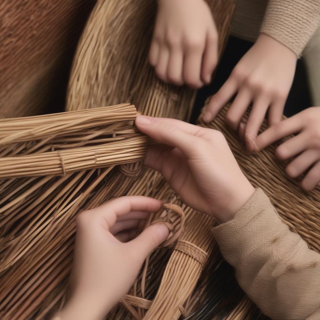 Reed and wicker materials for basket weave curtain