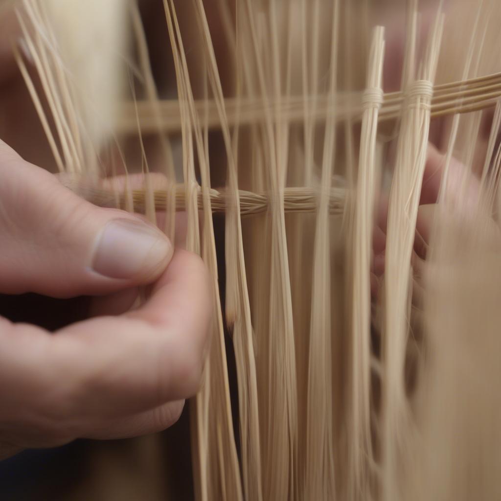 Weaving the weft for a basket weave curtain