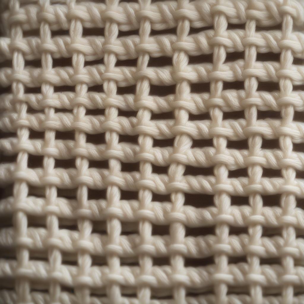 Close-up of a finished basket weave dishcloth showcasing the intricate texture and stitch detail.