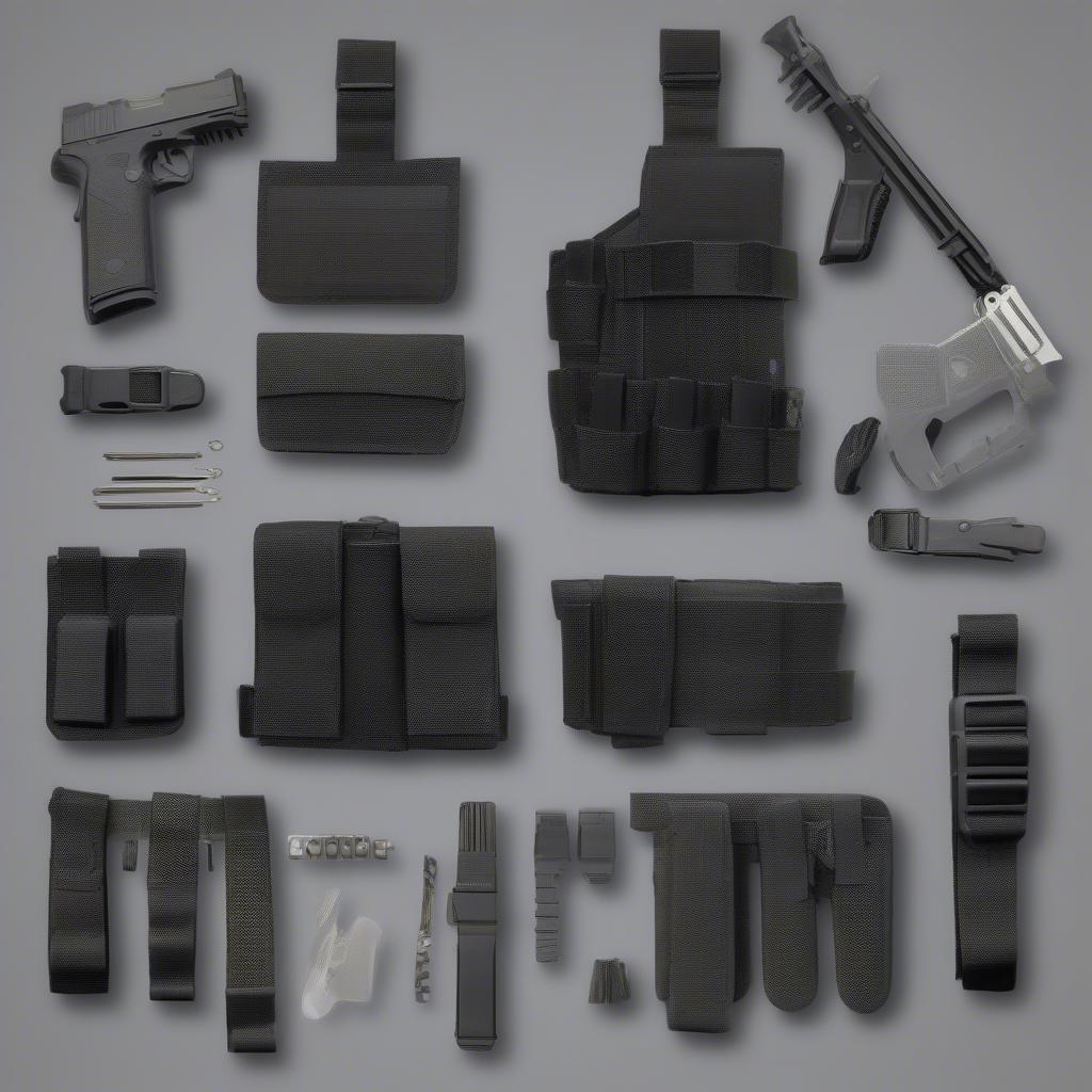 Close-up of basket weave duty rig components