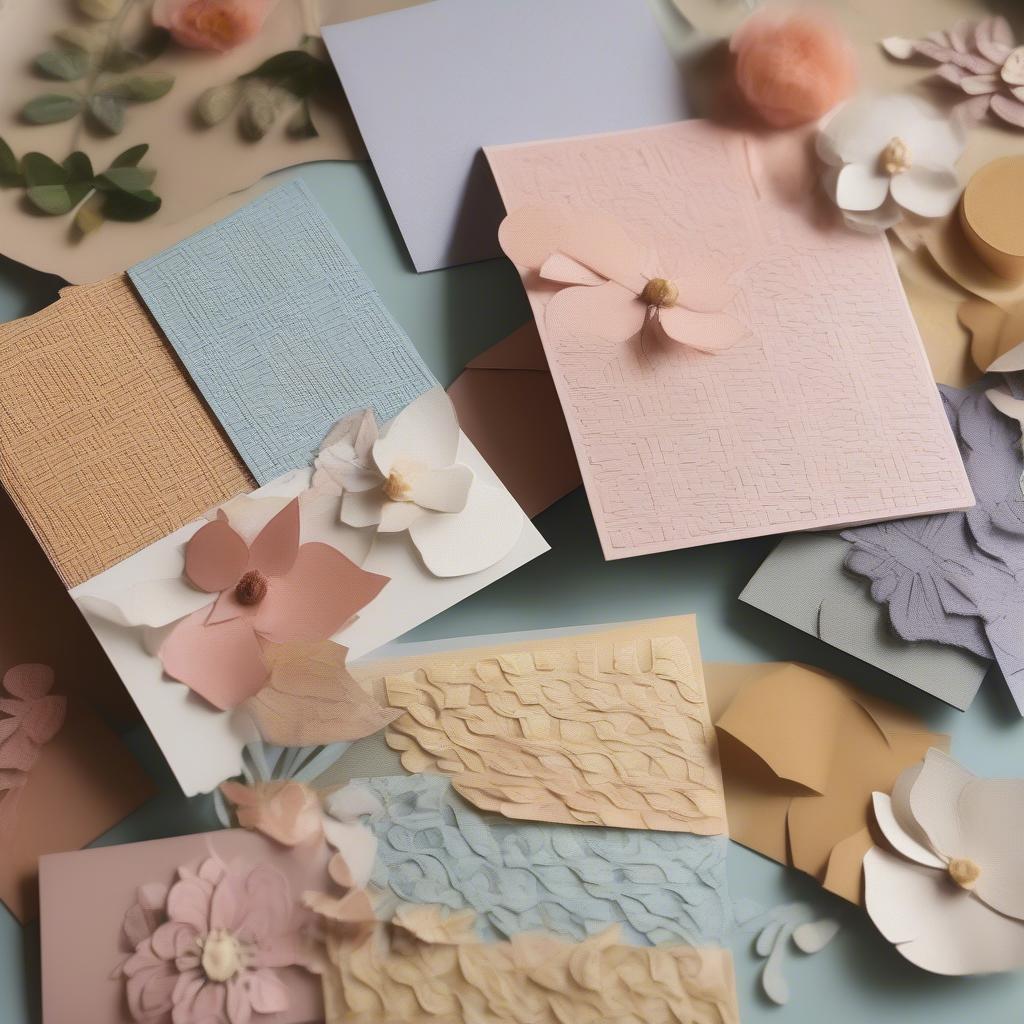 Examples of handmade greeting cards featuring the basket weave embossing pattern. Cards showcase various color combinations and embellishments, demonstrating the versatility of the design.