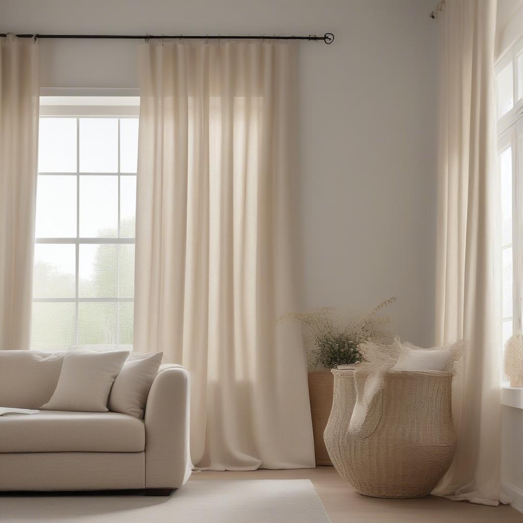 Basket Weave Eyelet Curtains in a Living Room Setting