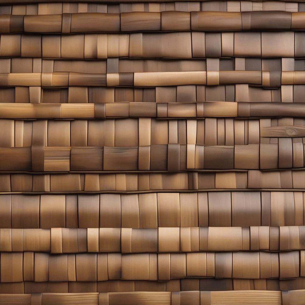 Close-up view of a basket weave fence 1x4 showing the intricate woven pattern and the natural wood grain.