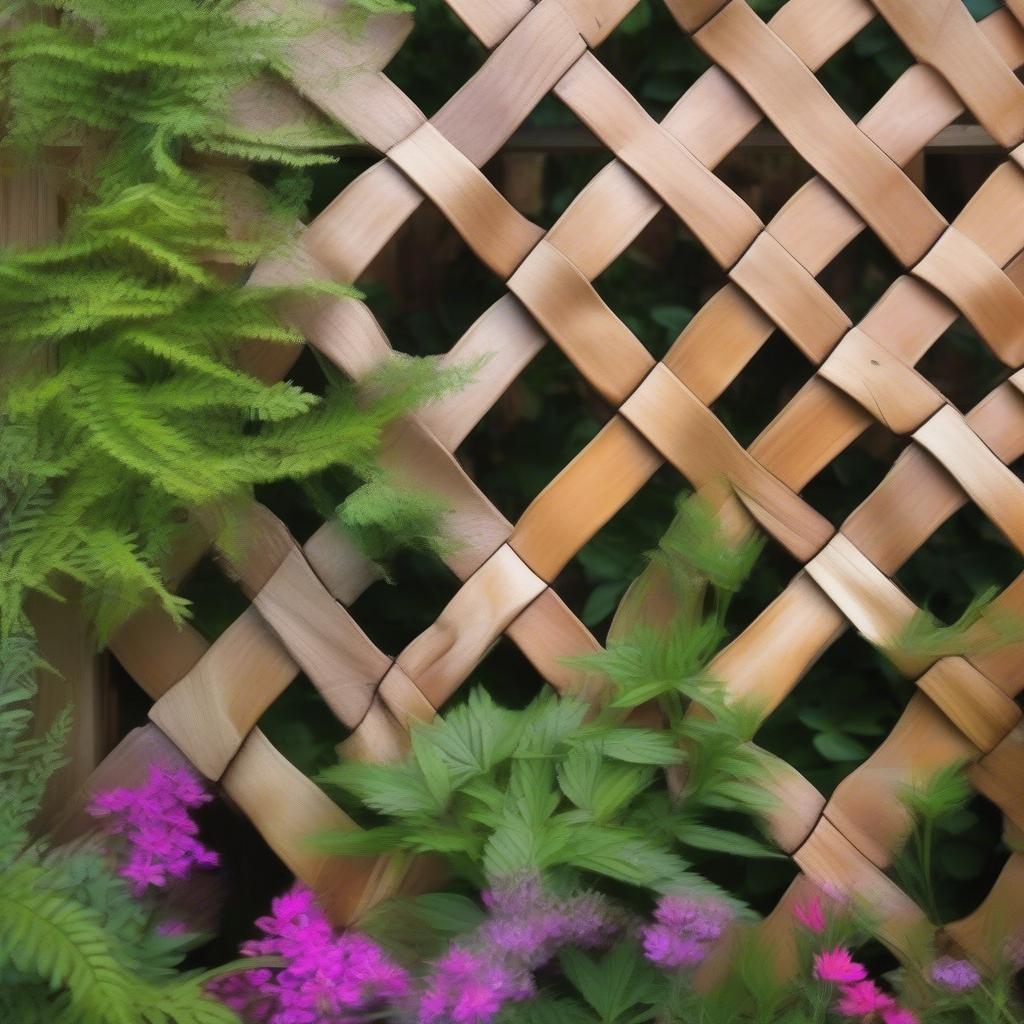 Basket weave fence creating a charming border for a vibrant garden