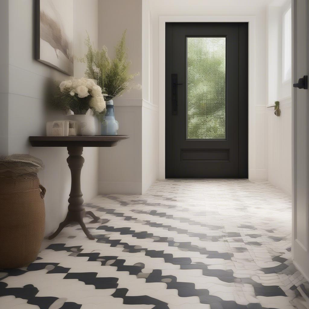 Basket weave floor in an entryway creating a welcoming and stylish first impression