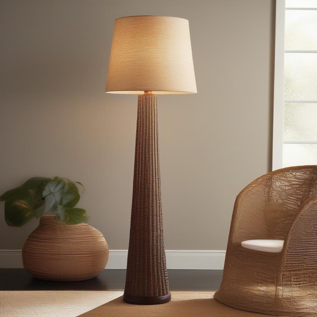 Basket weave floor lamp in a living room setting