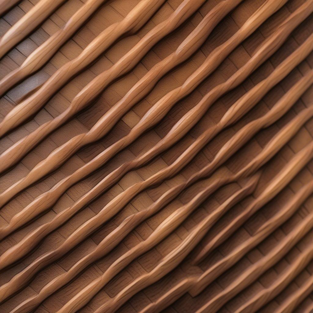 Close-up of a basket weave pattern carved on a rifle stock