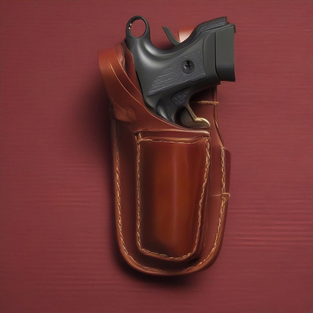 Close-up of a basket weave holster holding a Sabre large pepper spray