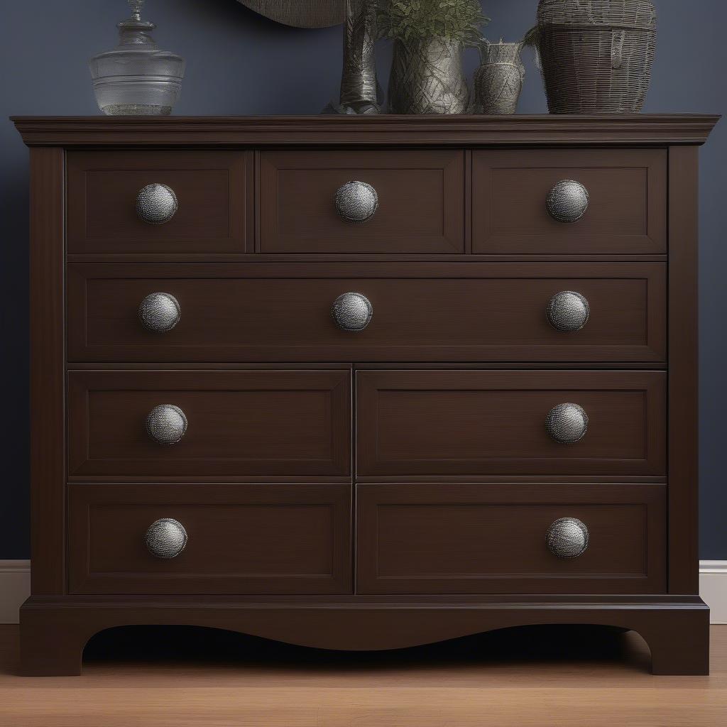 Basket Weave Knobs on Dark Wood Dresser