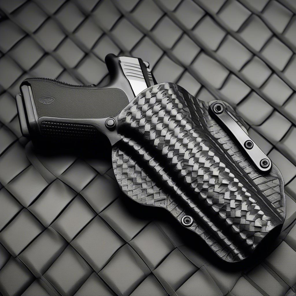 Close-up of a basket weave kydex holster showing the intricate pattern and durable material