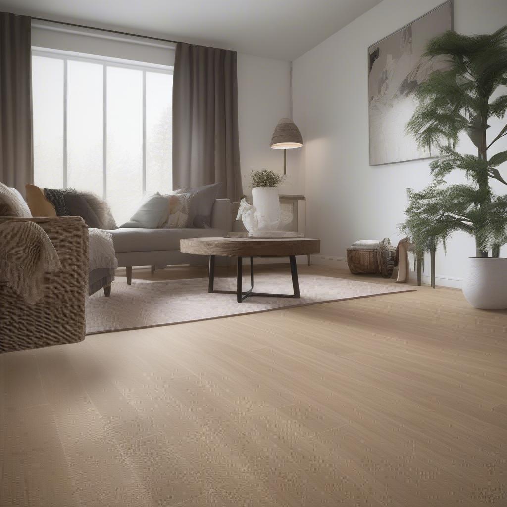 Basket weave laminate flooring in a modern living room setting