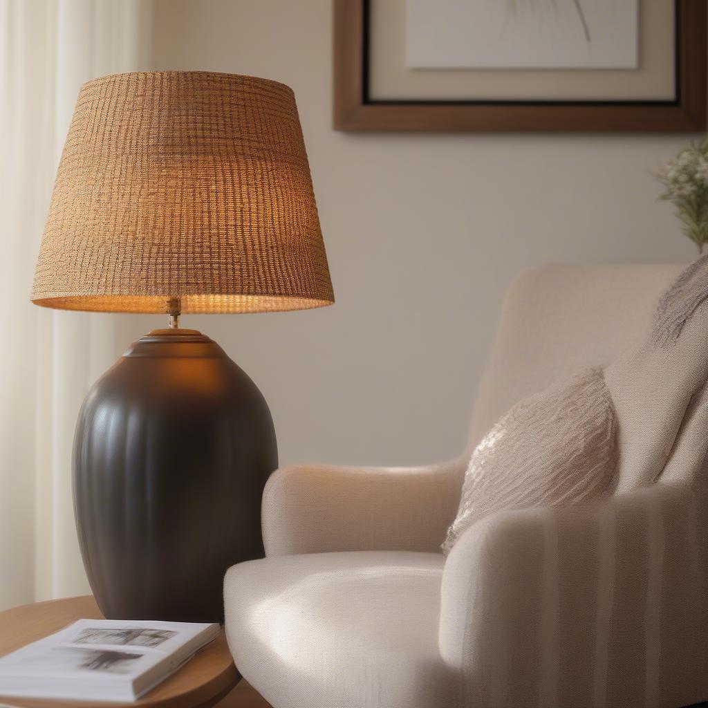 Basket weave lamp in a living room setting