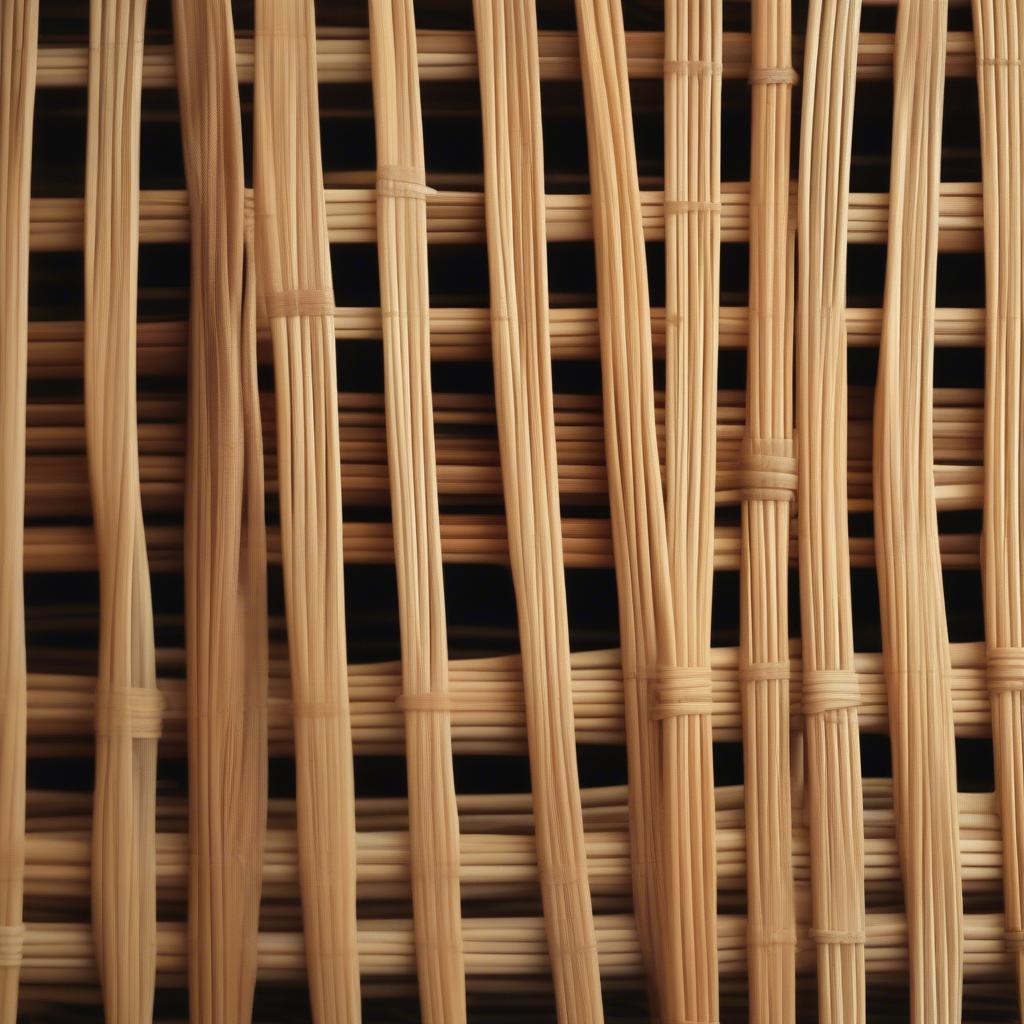 Close-up view of wicker and rattan lampshades