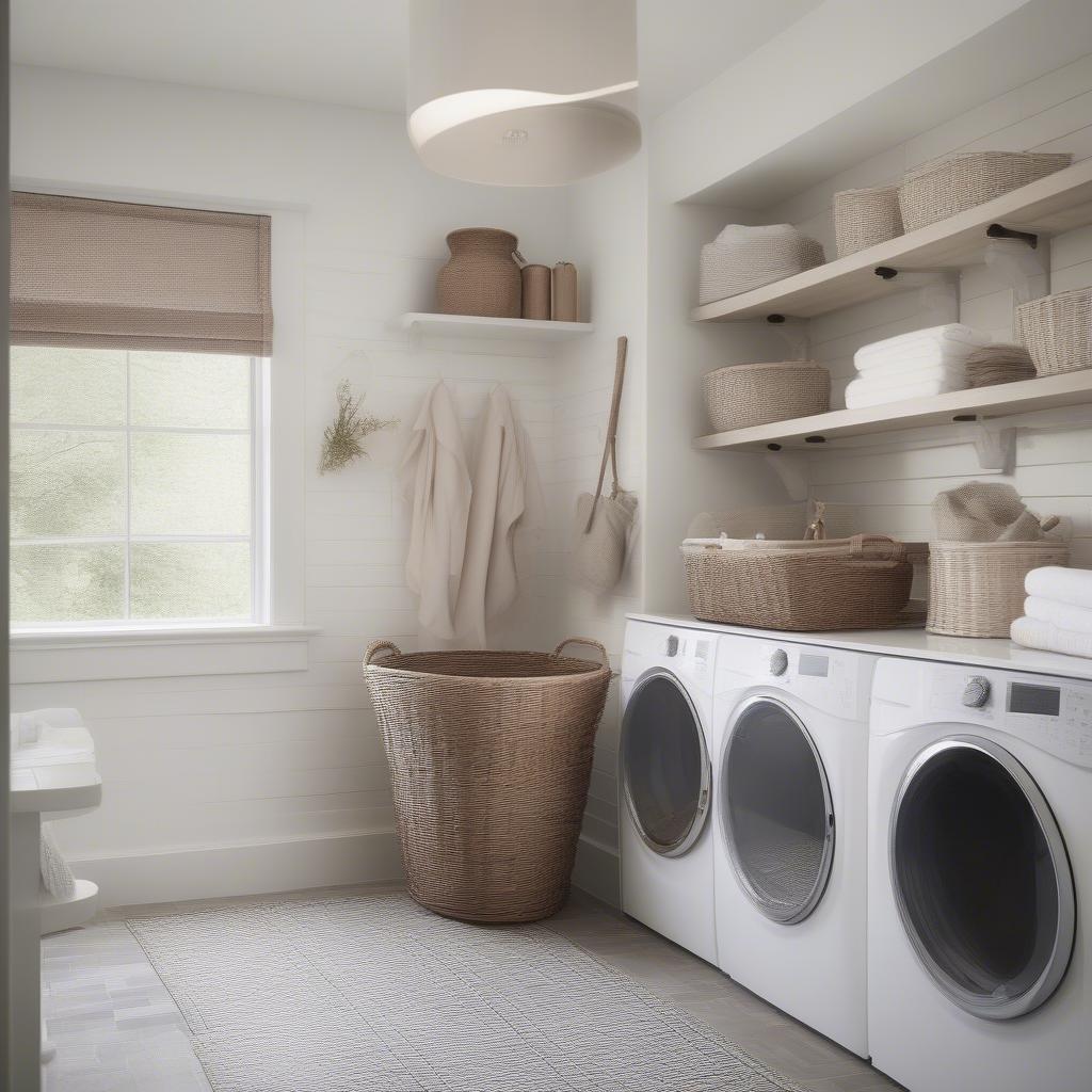 Basket Weave Laundry Basket in a Laundry Room Setting