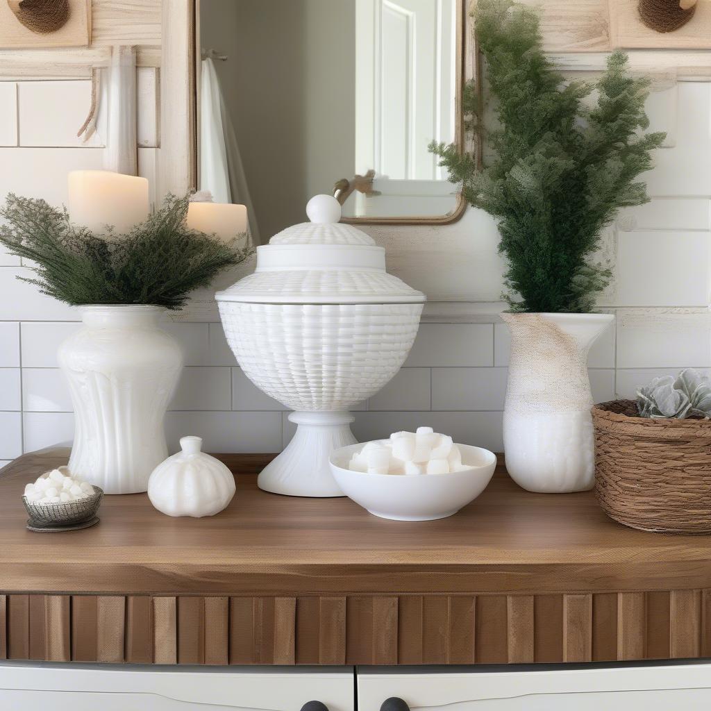 Decorating with Basket Weave Milk Glass Bowls