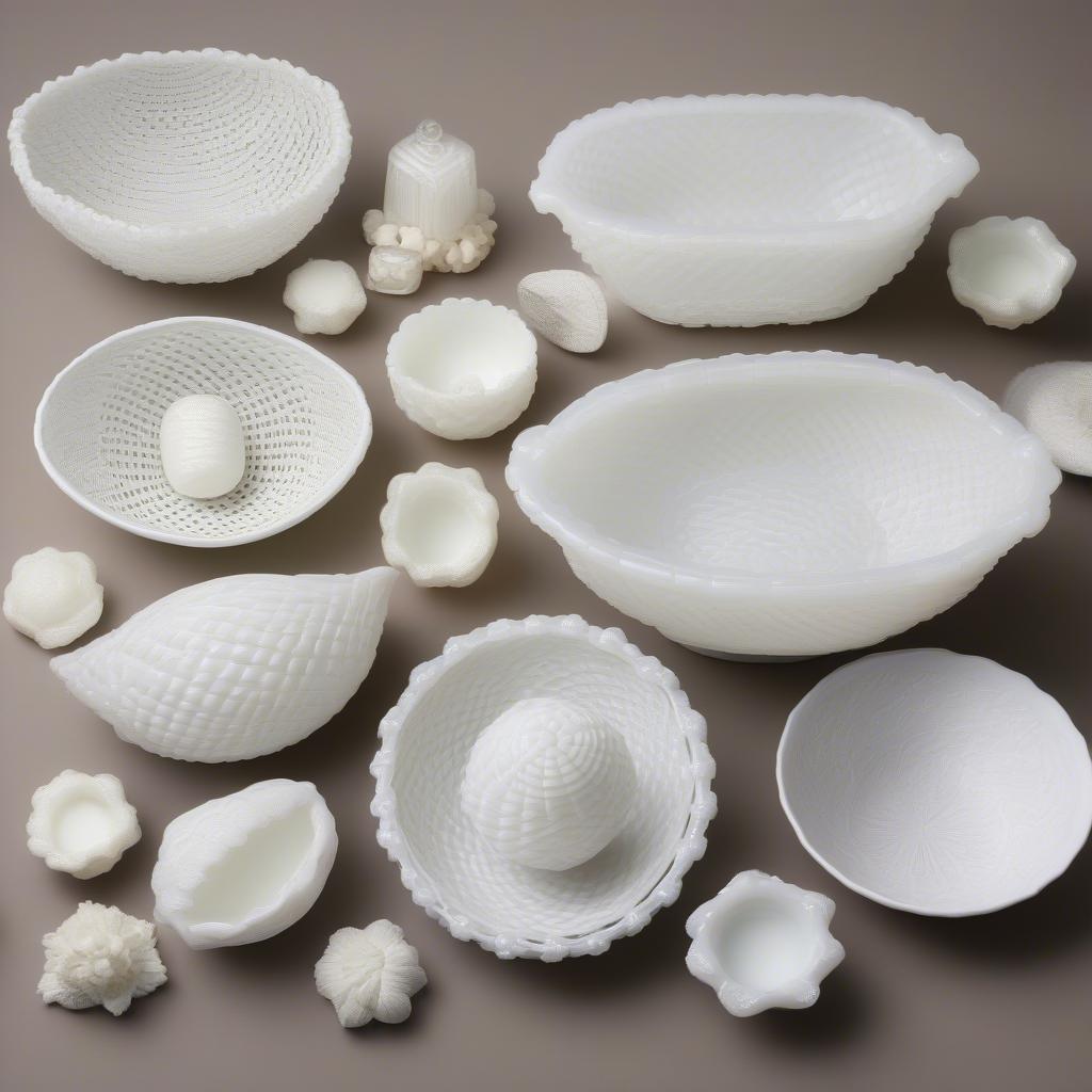 Various Basket Weave Milk Glass Bowls