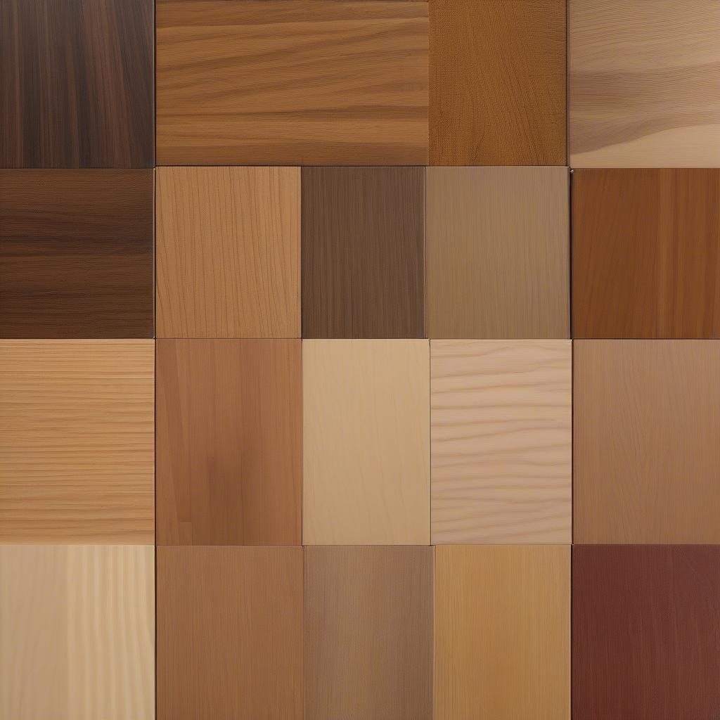 Different wood species suitable for basket weave parquet flooring, including oak, walnut, and cherry, displayed as samples.