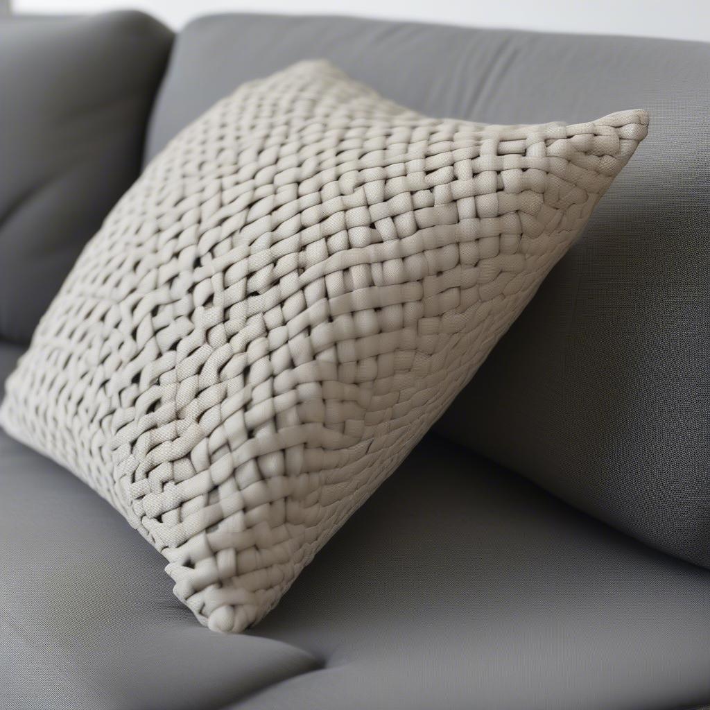 Basket weave pillow on a sofa