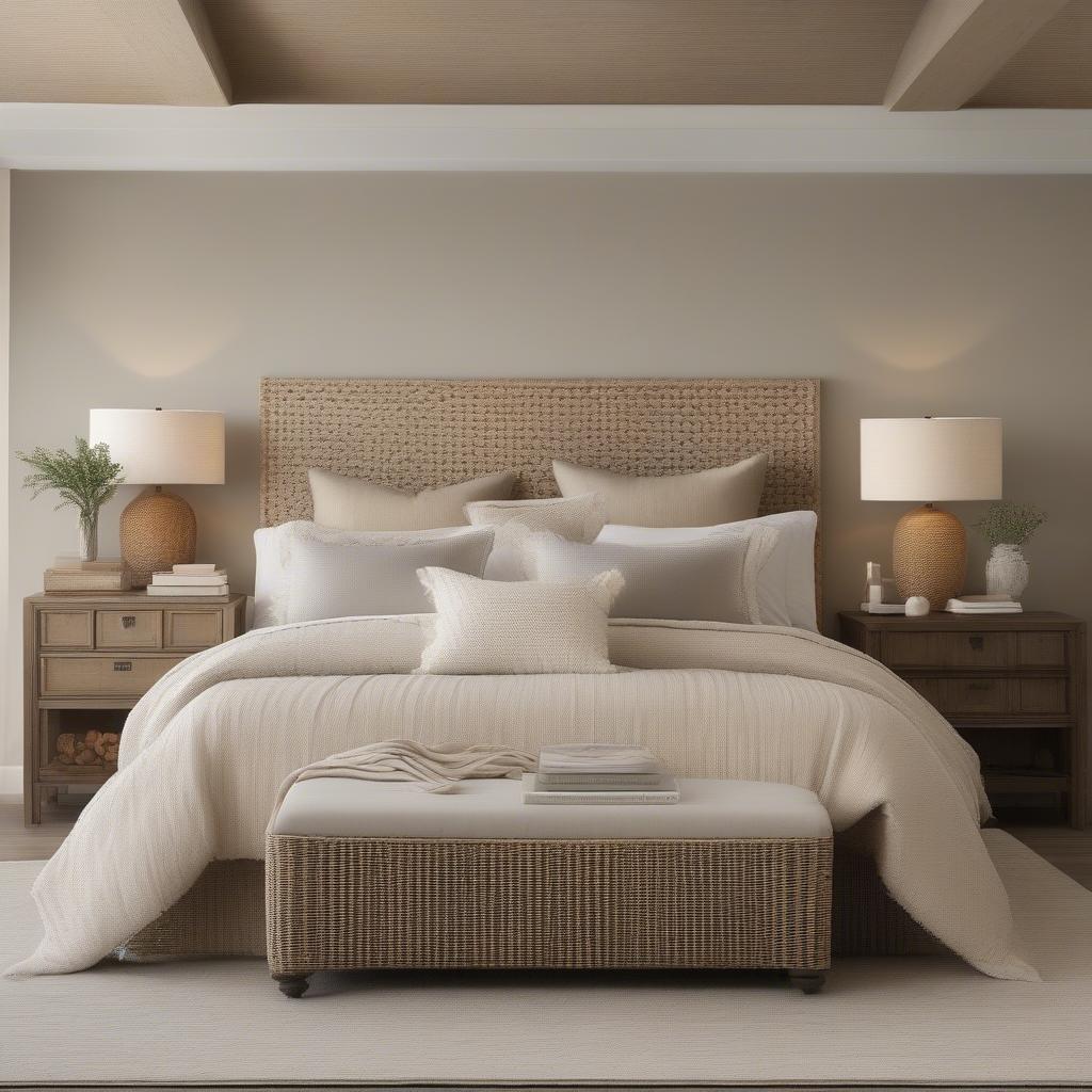 Basket weave pillows in bedroom setting