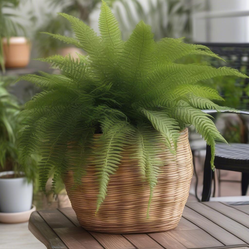 16-Inch Basket Weave Plant Pot in an Outdoor Setting