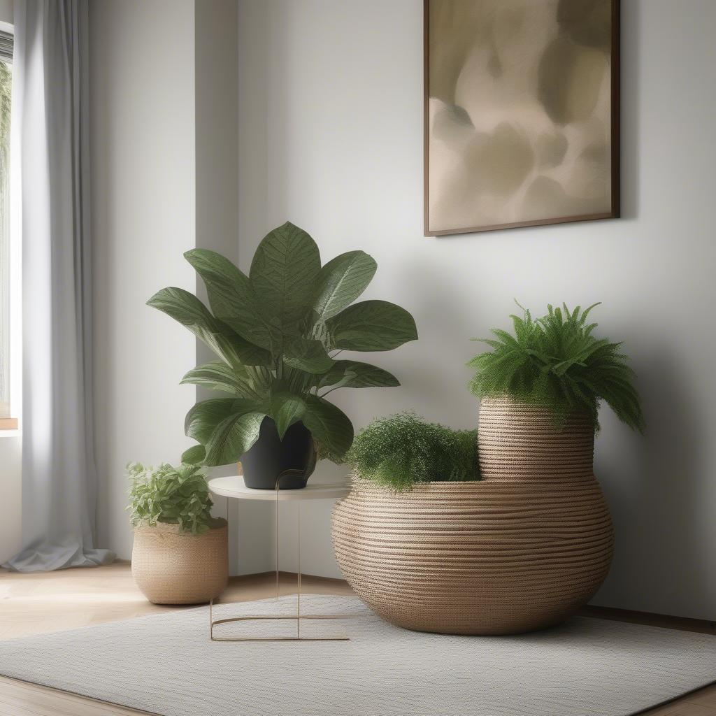 Basket Weave Pot Enhancing a Living Room Setting