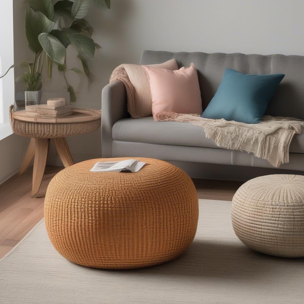 Basket Weave Pouf in a Modern Living Room