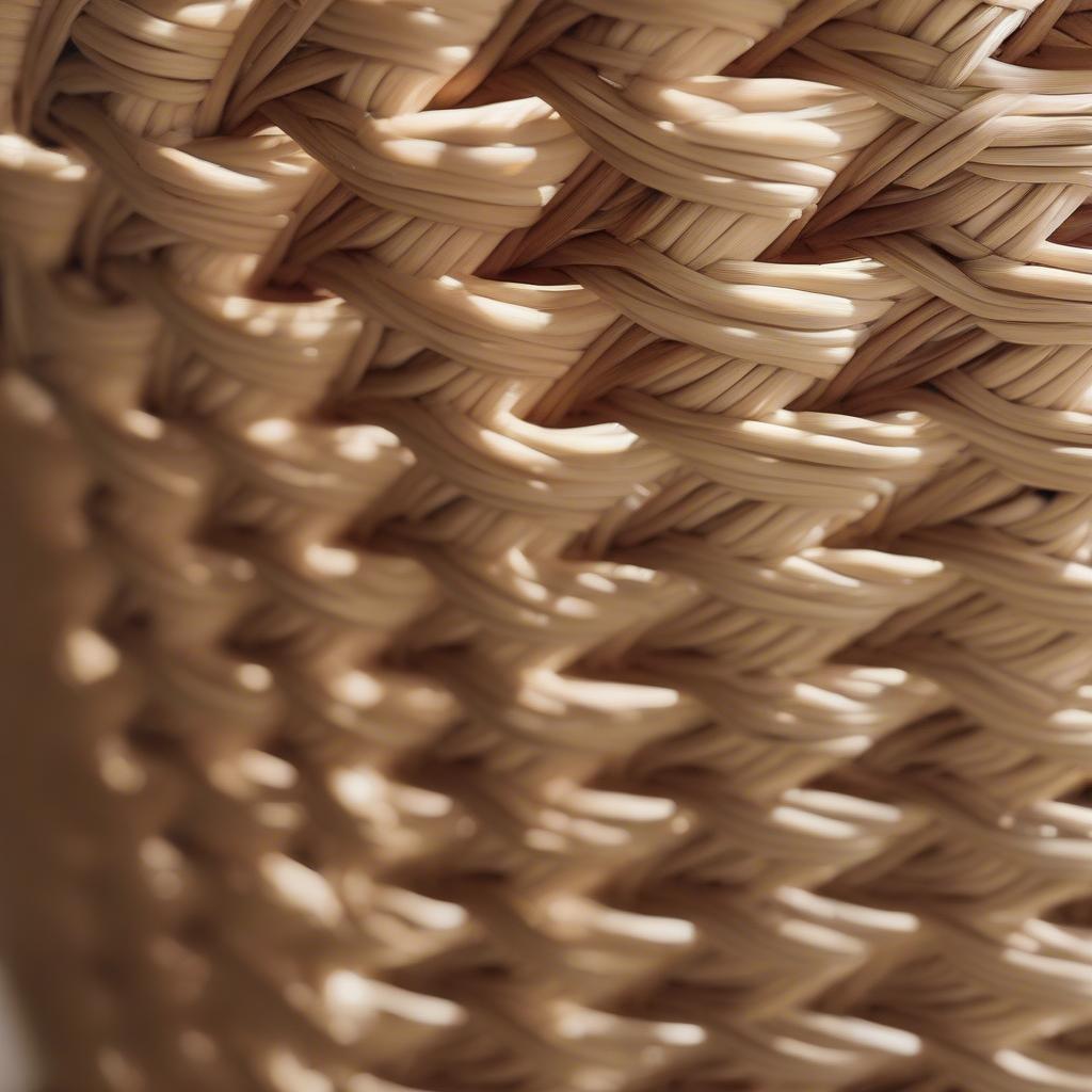 A rattan chair with a prominent basket weave pattern showcasing its application in furniture.