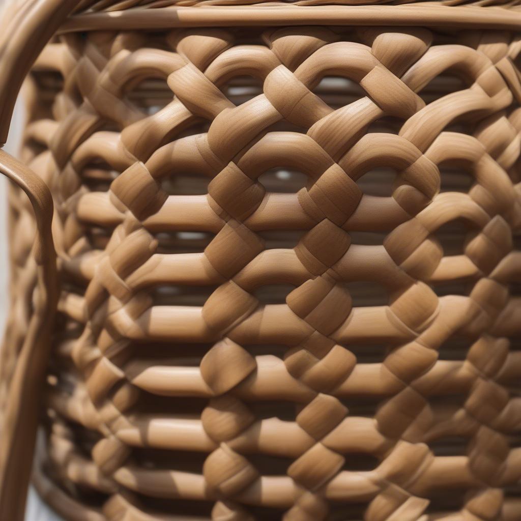 Intricately woven rattan chair with basket weave pattern