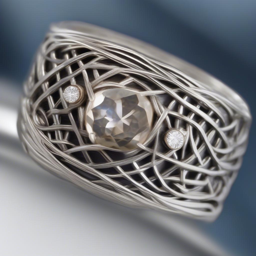 Close-up of a Basket Weave Diamond Ring