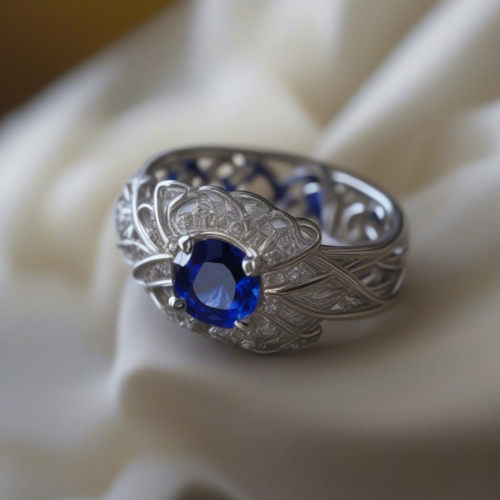 Basket Weave Ring with Sapphire and Diamond: A Close-Up