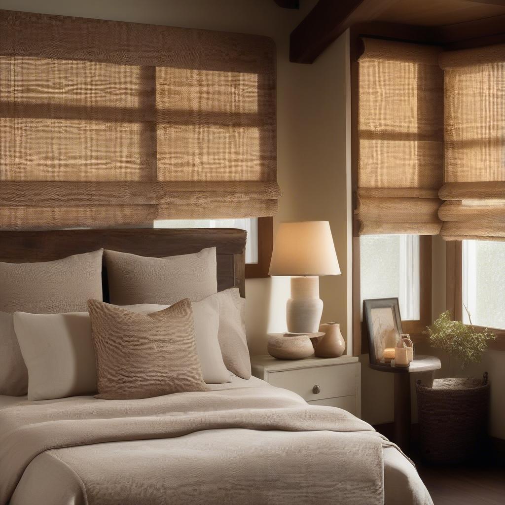 Basket Weave Roman Shades in a Bedroom