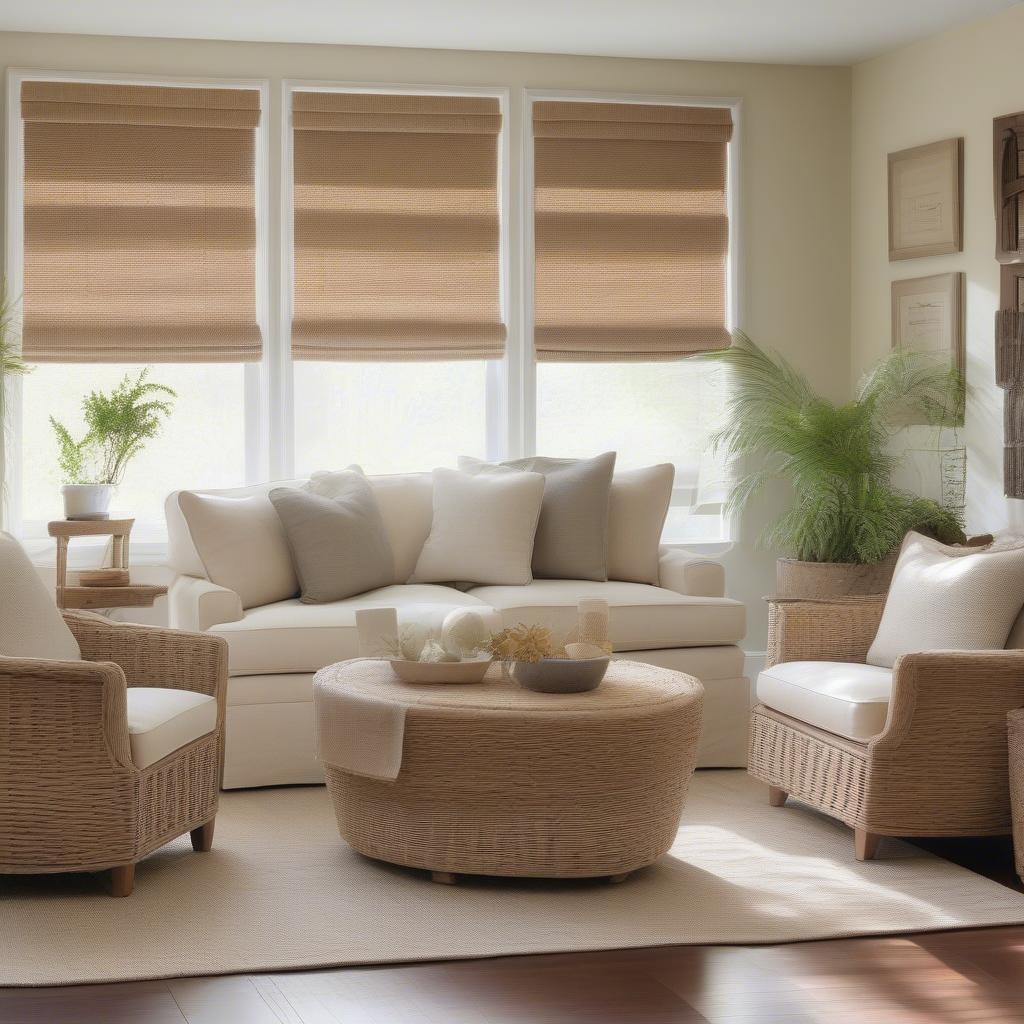 Basket Weave Roman Shades in a Living Room