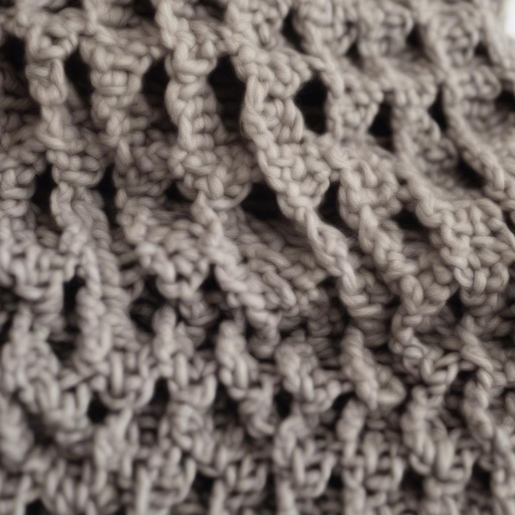 Close-up of a basket weave crochet scarf showing the intricate texture and stitch definition.