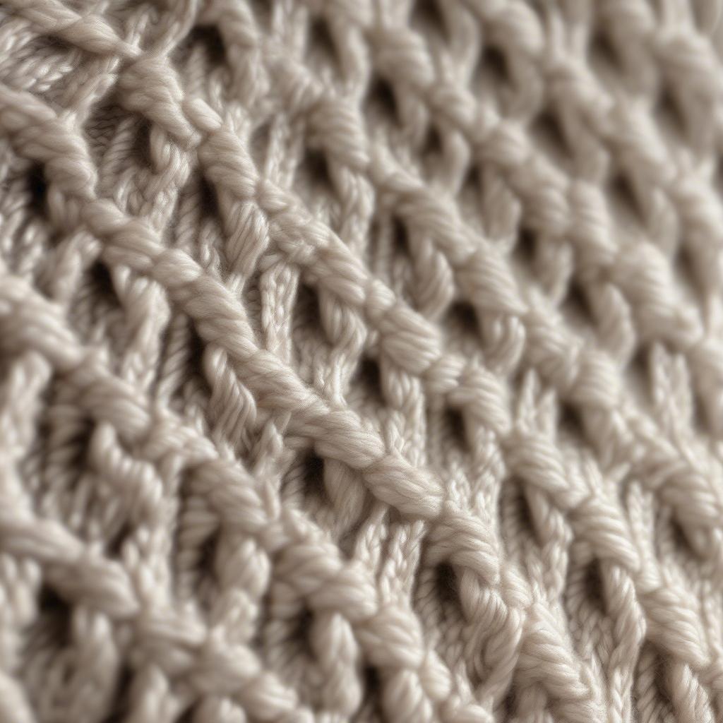 Close-up of a basket weave stitch scarf, showcasing the intricate texture and knit detail.