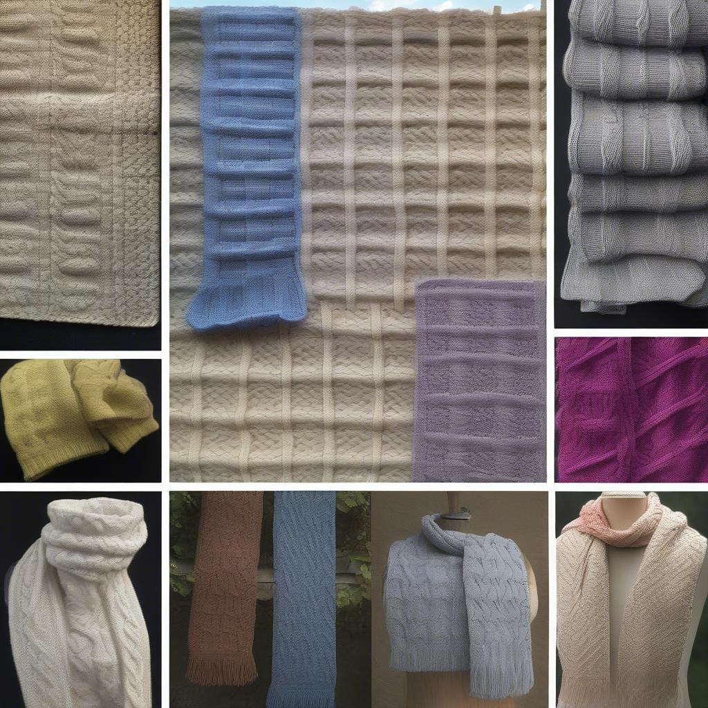 Examples of different basket weave scarf knit patterns