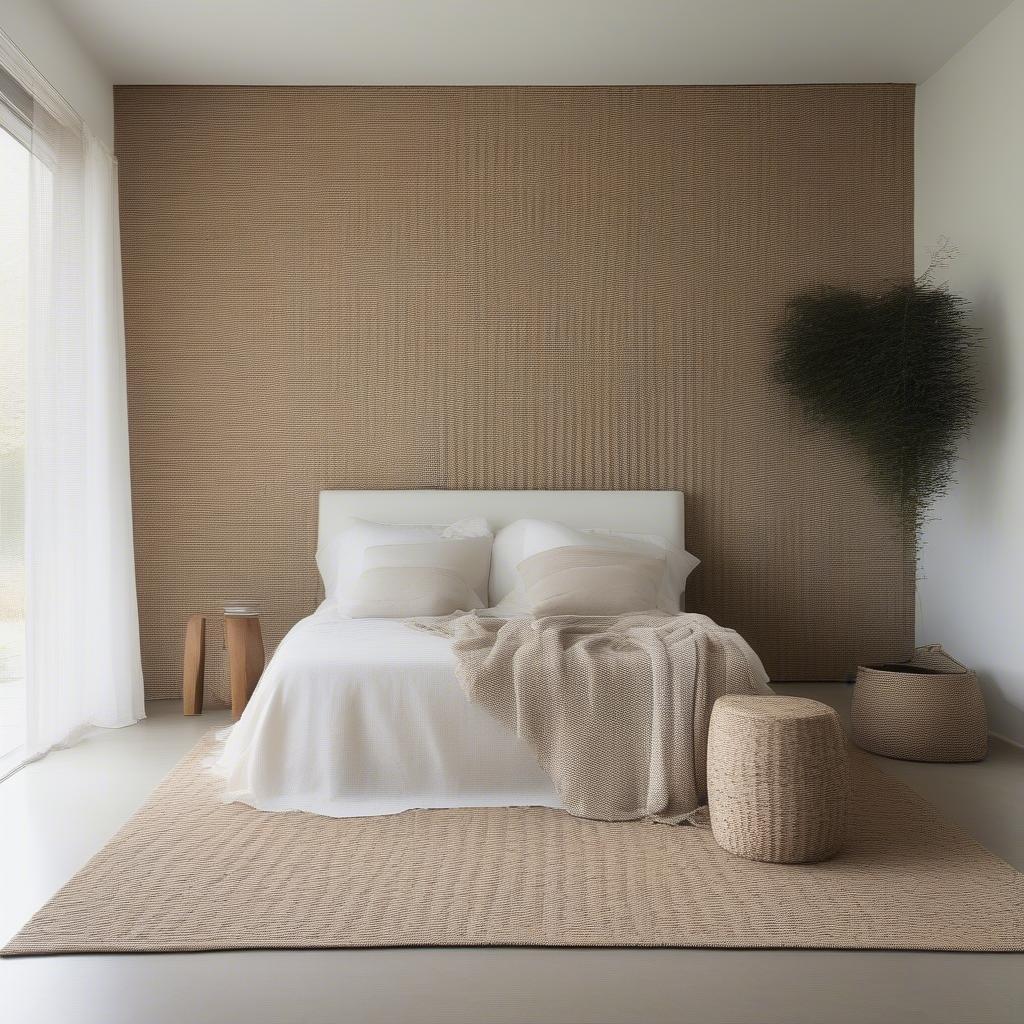 Basket weave seagrass rug in a bedroom