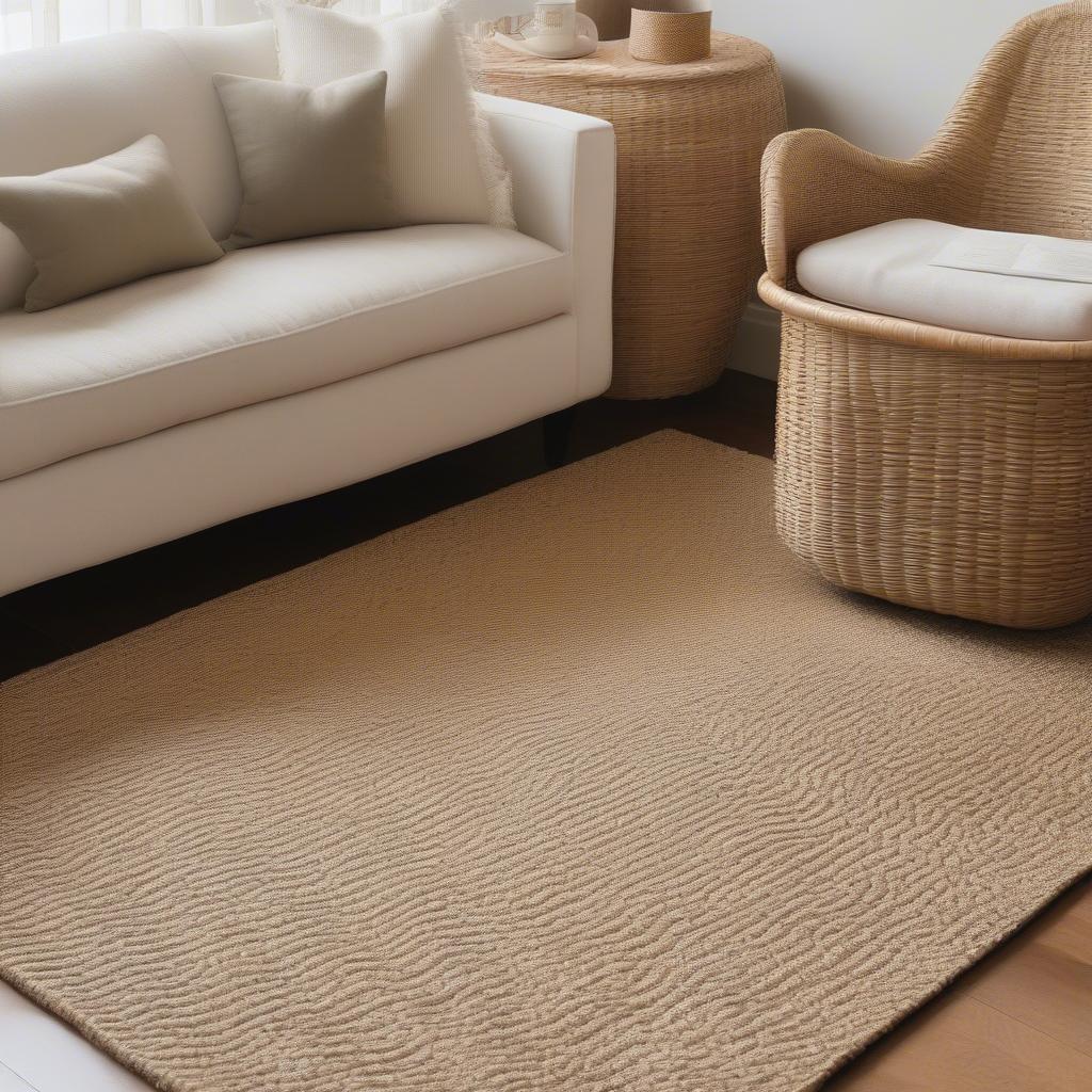 Basket weave seagrass rug in a living room setting