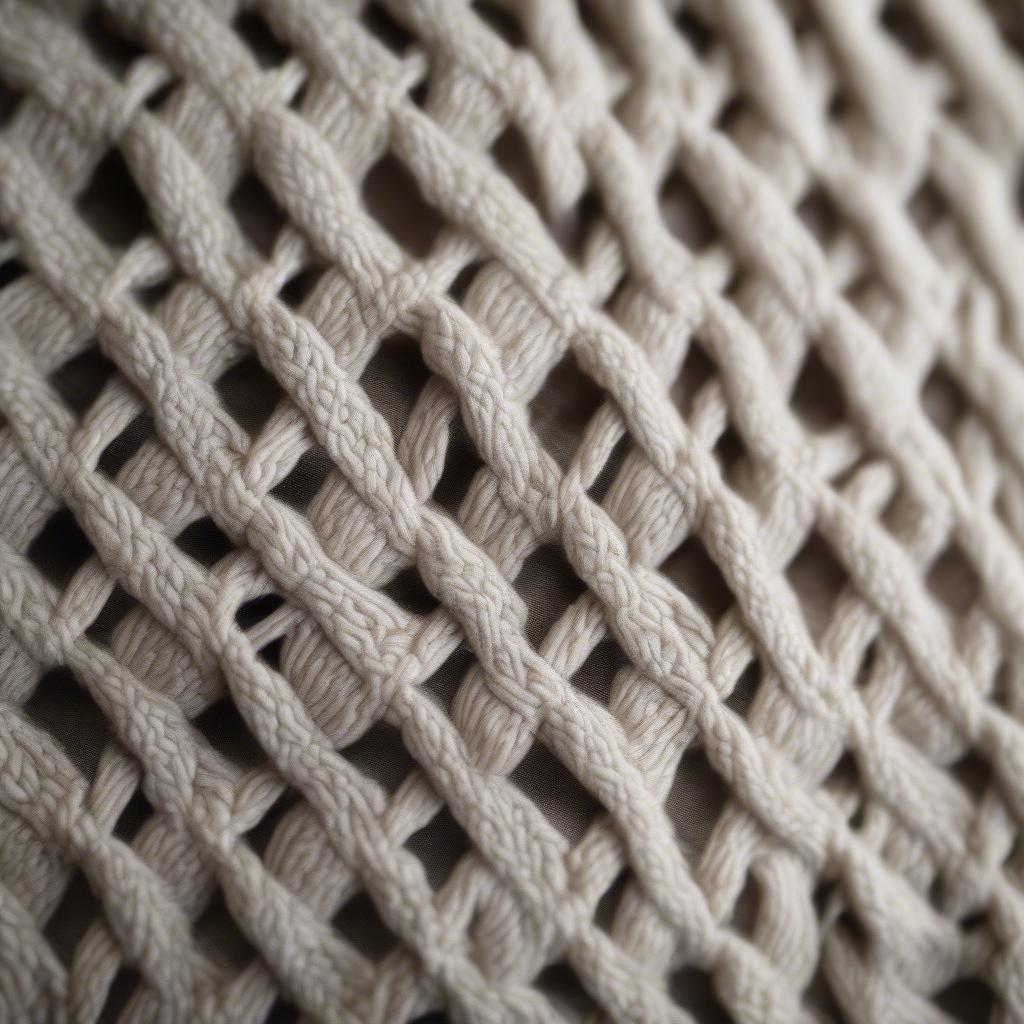 Close-up view of a basket weave stitch shawl showing the intricate texture and pattern