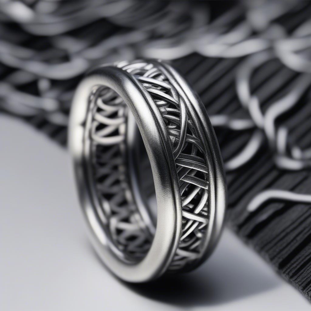 Close-up of a Basket Weave Silver Ring