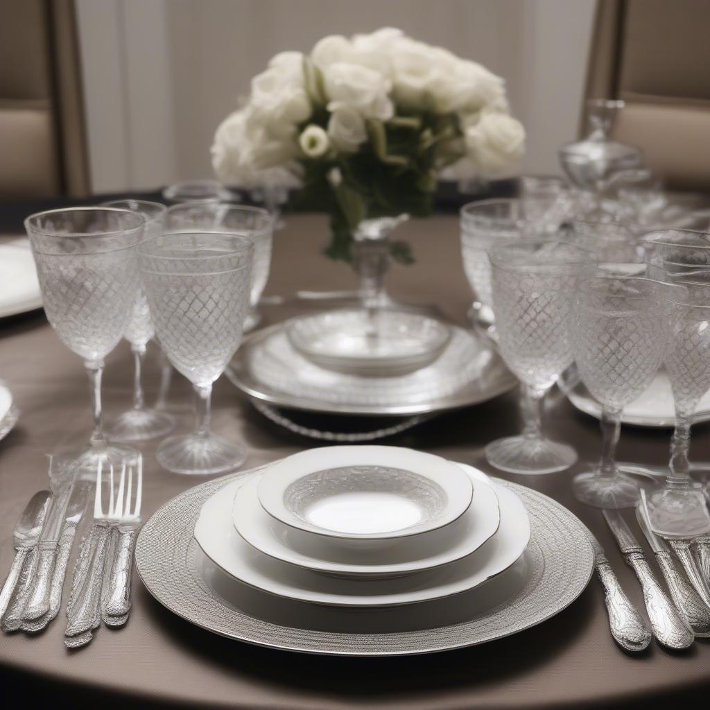 Elegant table setting featuring basket weave silverware and complementary tableware.