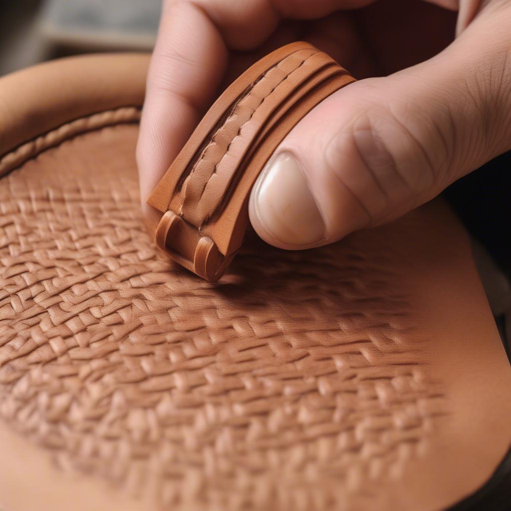 Applying a Basket Weave Stamp on Leather